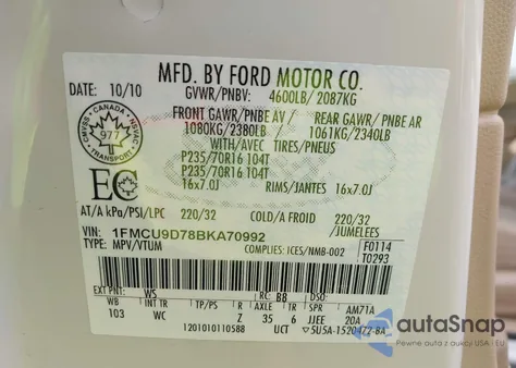 2011 Ford Escape Xlt Automatic из США, поврежденный, VIN 1FMCU9D78BKA70992